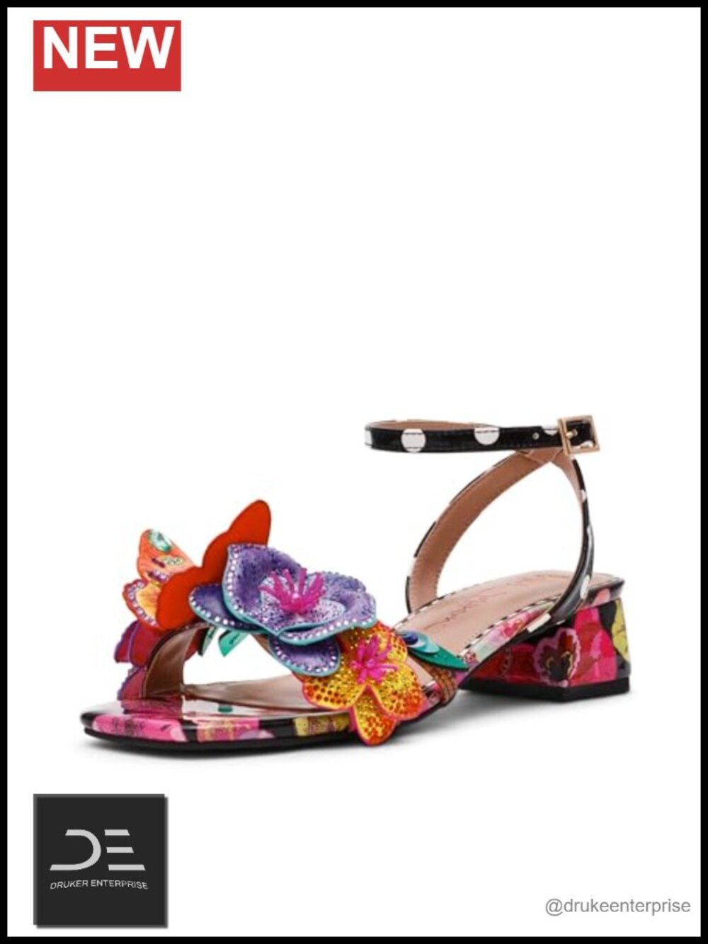 Betsey Johnson Maranda Heeled Sandals Floral Applique Ankle Strap Block Heel